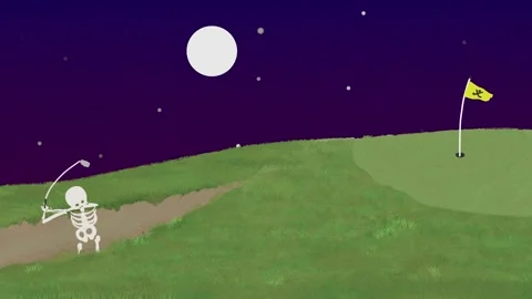 The Golfer who couldn't escape the Bunker - Funny Halloween Loop at Night Vídeo Stock 346545578