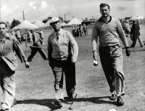 Golfers Harry Bradshaw (l) And Flory Van Donck At The British Open Gold Champion Stock Photos