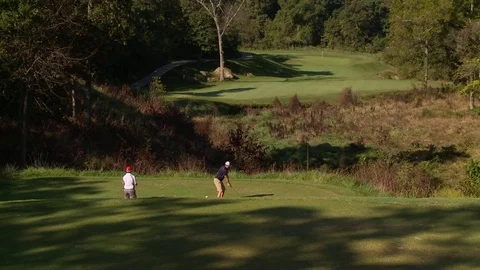 Golfers hit over rough Stock Footage 81605998