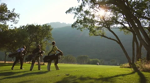 Golfers walk on well-maintained course, Park City, Utah, U.S.A Stock Footage 47235902