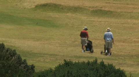 Golfers walking in heat Stock Footage 300288