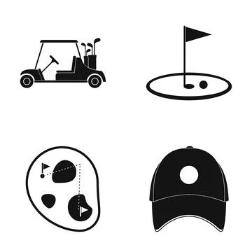 Golfing activity equipment and course map icons set Stock Illustration