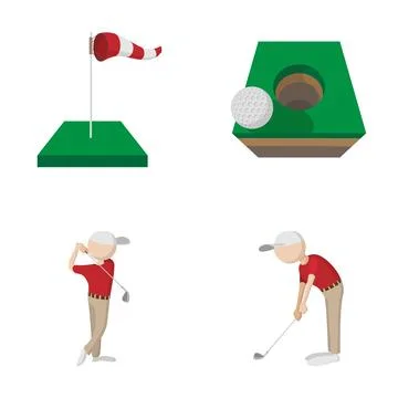 Golfing elements set with players and equipment Stock Illustration