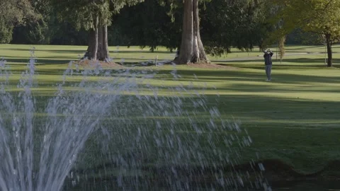 Golfing. Player hitting ball on the fairways. Video stock 142543673