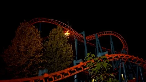Goliath Rollercoaster at night Video stock 73670065