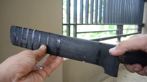 Golok machete closeup Stock Footage 122871483