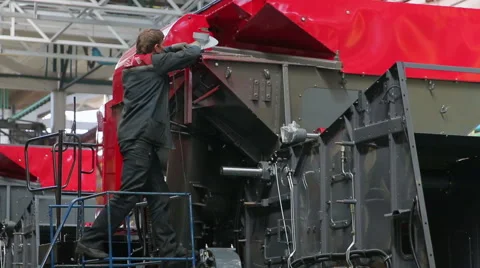 Gomel, Belarus, May 5, 2015: Manufacture of combines Stock Footage 60126257