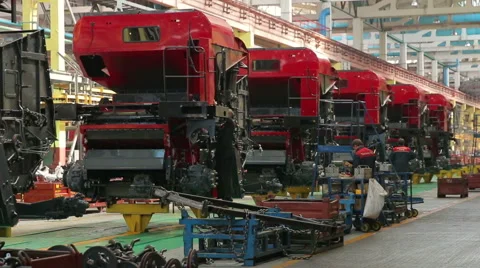 Gomel, Belarus, May 5, 2015: Manufacture of combines at factory Stock Footage 60126384