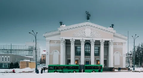 Gomel, Belarus. Time Lapse Time-lapse From Day To Night. Traffic And Light Stock Footage