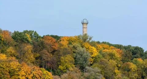 Gomel park. The tower remained from a former sugar factory. In the undergroun Stock Photos