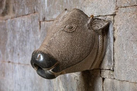 Gomukh cow shaped water outlet of temple Stock Photos