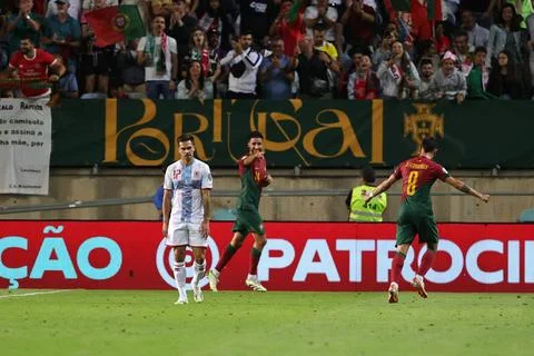   Goncalo Inacio de Portugal a celebrar um golo durante o jogo entre Portu... Stock Photos