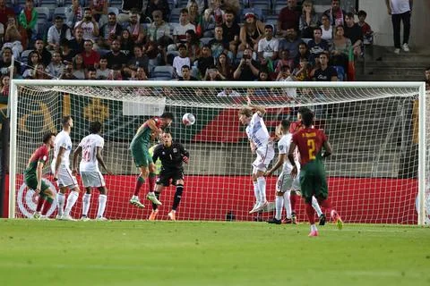   Goncalo Inacio de Portugal a marcar um golo durante o jogo entre Portuga... Stock Photos