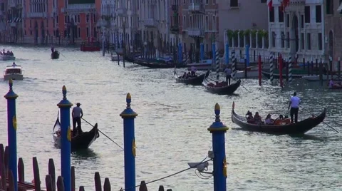 Gondaliers at work in the evening venice Stock Footage 40136131