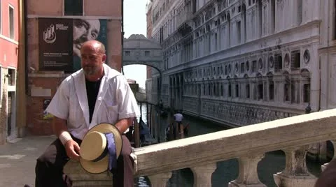 Gondola captain trying to get passengers Stock Footage 12760988