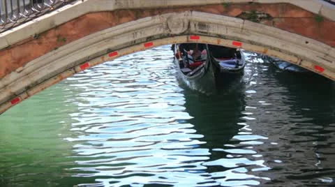 Gondola going under bridge Stock Footage 20496075
