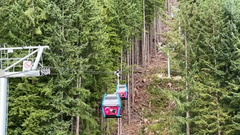 Gondola to the Summit of Grouse Mountain During Fall in Vancouver, British Video stock 323441663