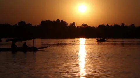 Gondola at sunset in Srinagar Stock Footage 63450707