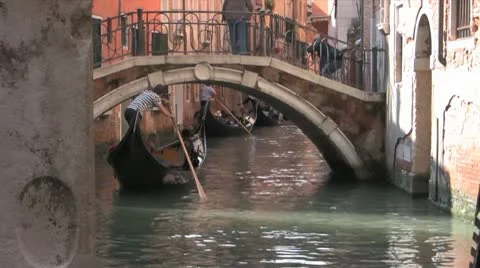 Gondola Under the Bridge Stock Footage 10568561