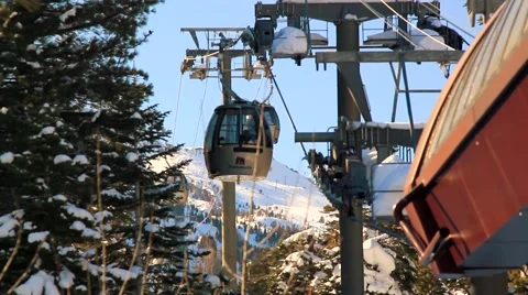 GONDOLAS AGAINST A MOUNTAIN Stock Footage 1016016