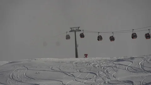 Gondolas of cable car in the fog Stock Footage 82604865