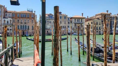 Gondolas on Canal Grande in Venice Stock Photos