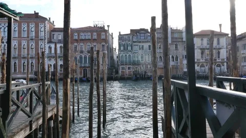 Gondolas on canal in Venice. Stock Footage 74659327