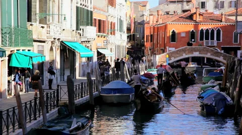 Gondolas on the Canals of Venice, Italy Stock Footage