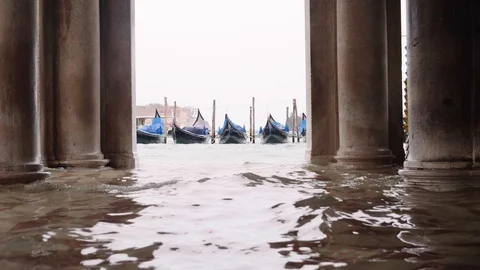 Gondolas floating on high tide Stock-Footage 120097187