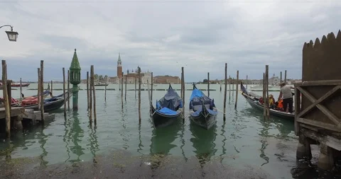Gondolas in front of Piazza San Marco in Venice, Italy Stock Footage 89505875