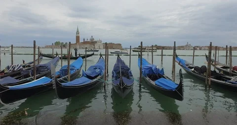 Gondolas in front of Piazza San Marco in Venice, Italy Stock Footage 89505976