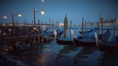 Gondolas by Moonlight. 4K Stock Footage 107234088