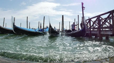 Gondolas Moored In The Lagoon in 4K 스톡 동영상 57310155