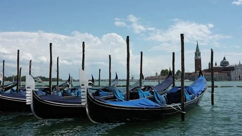 Gondolas moored in San Marco square Stock Footage 139403273