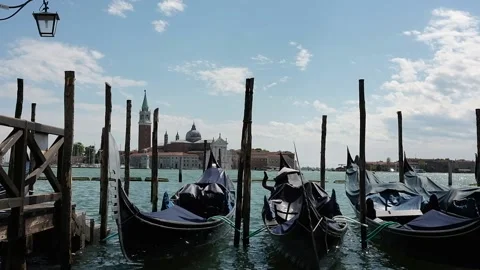 Gondolas moored in San Marco square Stock Footage 139403274