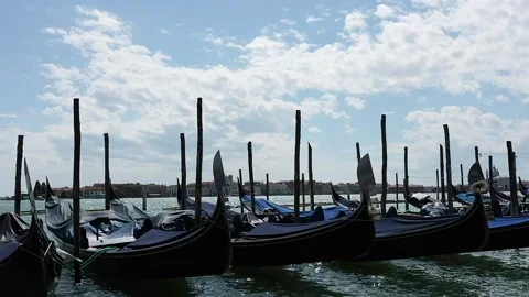 Gondolas moored in San Marco square Stock Footage 139403282