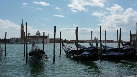 Gondolas moored in San Marco square Stock Footage 139403285