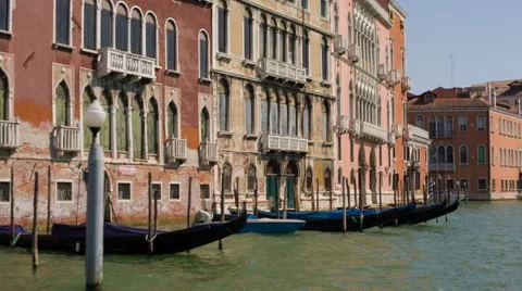 Gondolas moored in Venice Stock Footage 57249720