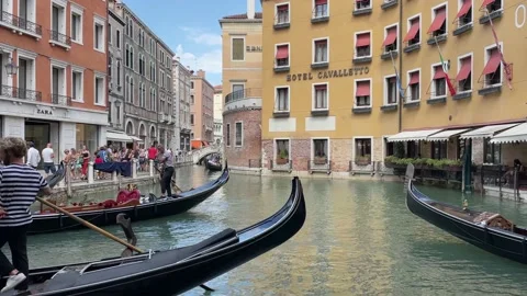 Gondolas parking at the dock Stock Footage 204810979