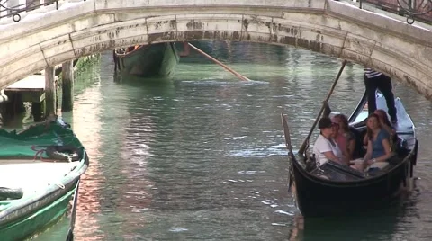Gondolas Passing Under Bridge Video stock 1038869