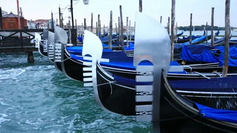 Gondolas at the pier in Venice Video stock 92731171