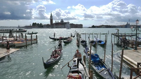 Gondolas sailing in the lagoon of Venice. Stock Footage 293018333