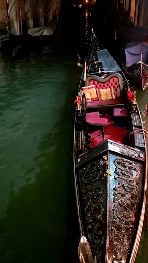 Gondolas Under Moonlight in Venice Editorial Use Only Stock Footage 317513537