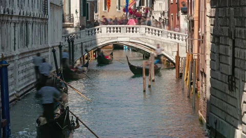 Gondolas in Venice canal hyperlapse Stock Footage 170904497