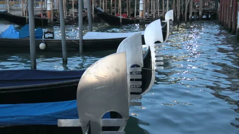 Gondolas in Venice close up Stock Footage 306364179
