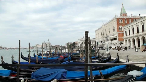 Gondolas in venice, Saint Mark Square Stock Footage 87564921