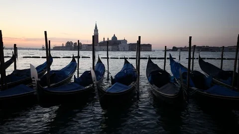 Gondolas on the wave at Piazza San Marco. Venice. Italy Stock Footage 87650789