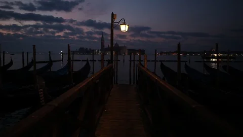 Gondolas on the wave at Piazza San Marco. Venice. Italy Stock Footage 87650817