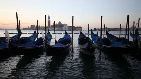 Gondolas on the wave at Piazza San Marco. Venice. Italy 스톡 동영상 87654296