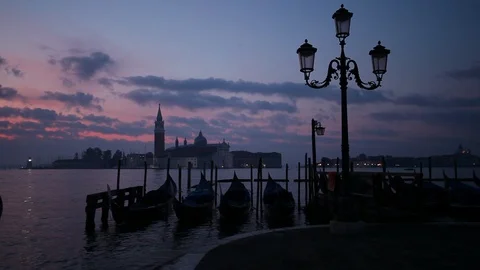 Gondolas on the wave at Piazza San Marco. Venice. Italy 스톡 동영상 87654420